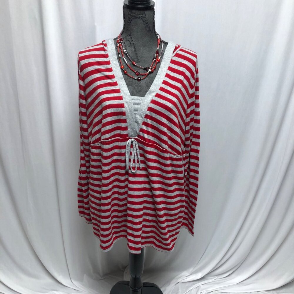 Announcements Maternity Hoodie Size Large 12-14 Red Silver Long Sleeve V-Neck